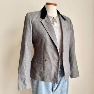 Vintage 90s Grey Blazer Black Velvet Collar
